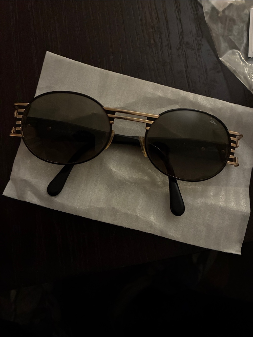 Cazal Gold Frame Sunglasses with Black Lenses
